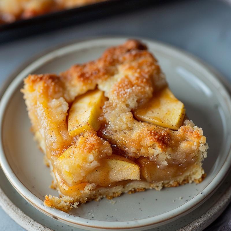 Close-up of a textured slice of breakfast casserole on a marble surface with natural lighting.