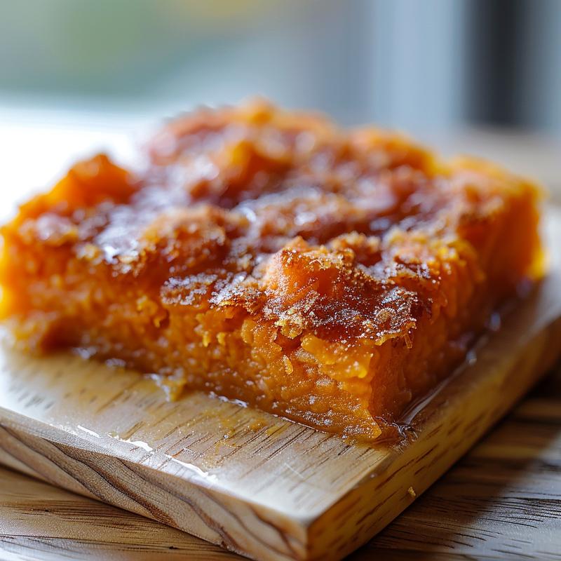 A close-up of a portion of chicken and potato casserole with a golden crust on a white marble surface.