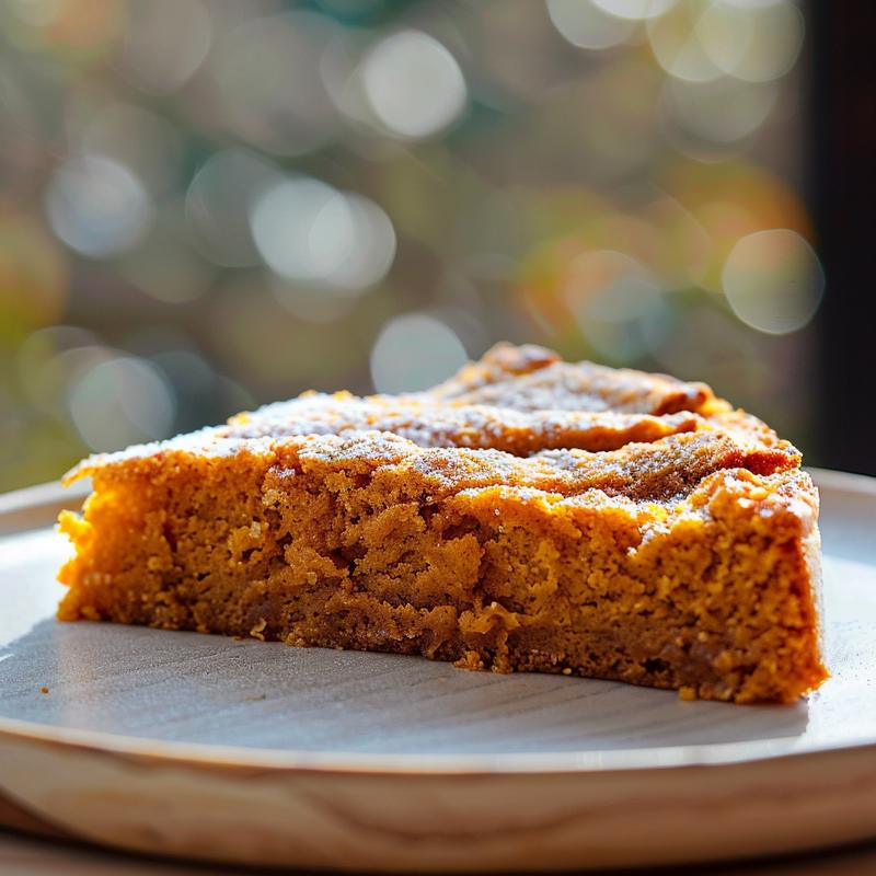 A close-up of a beautifully plated sweet potato casserole topped with crunchy pecans on a light grey ceramic plate.
