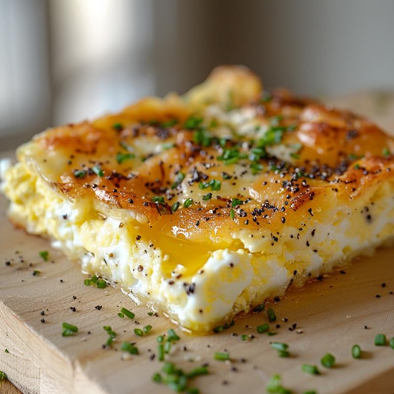Close-up of a creamy sweet potato casserole with a golden-brown topping on a light wood board.