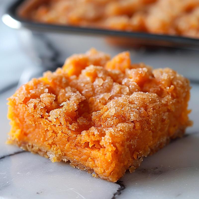 Close-up of a delicious sweet potato casserole made with canned yams, showcasing its creamy texture and golden-brown topping.