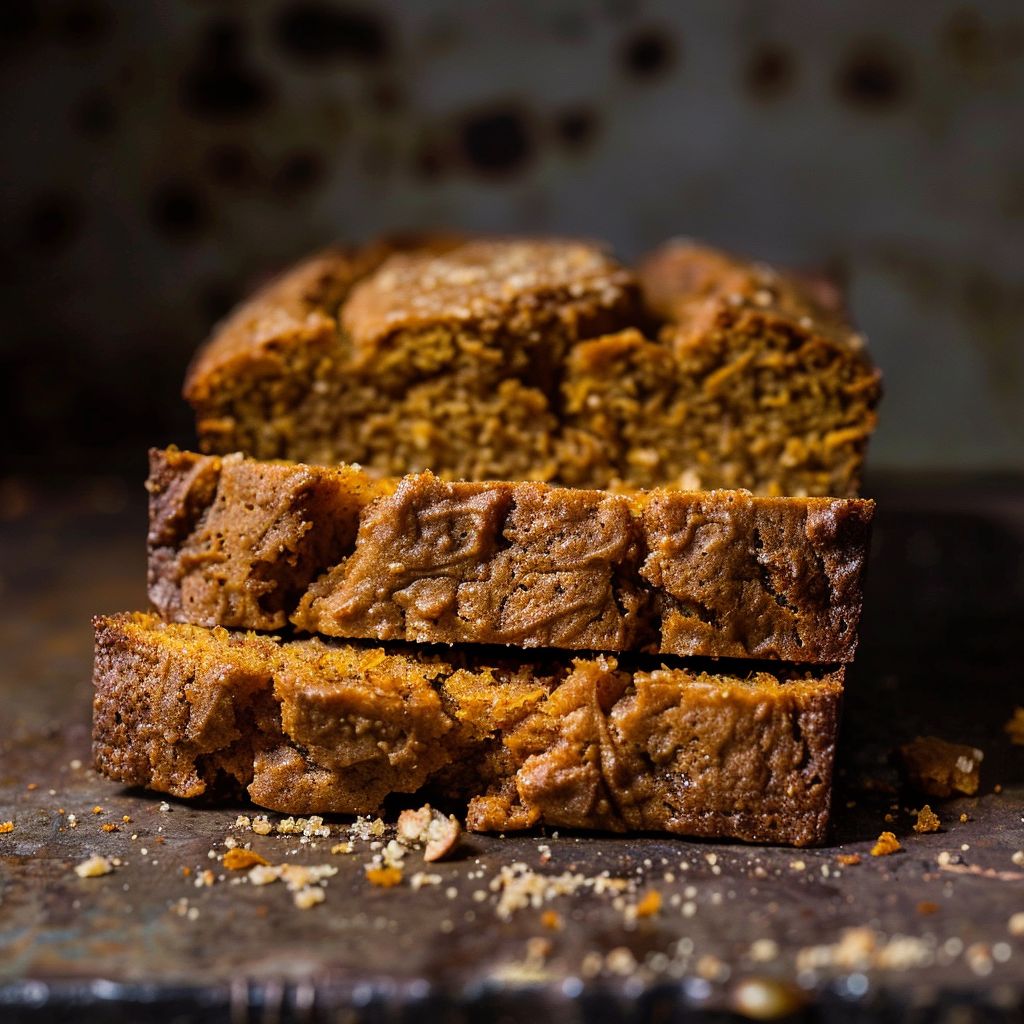 A loaf of rich brown butter pumpkin bread drizzled with a salted maple glaze, placed on a rustic wooden surface.