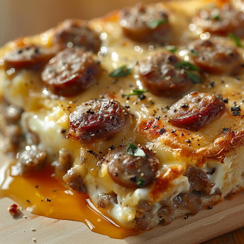 Close-up of cooked German and American comfort food on a white marble surface.