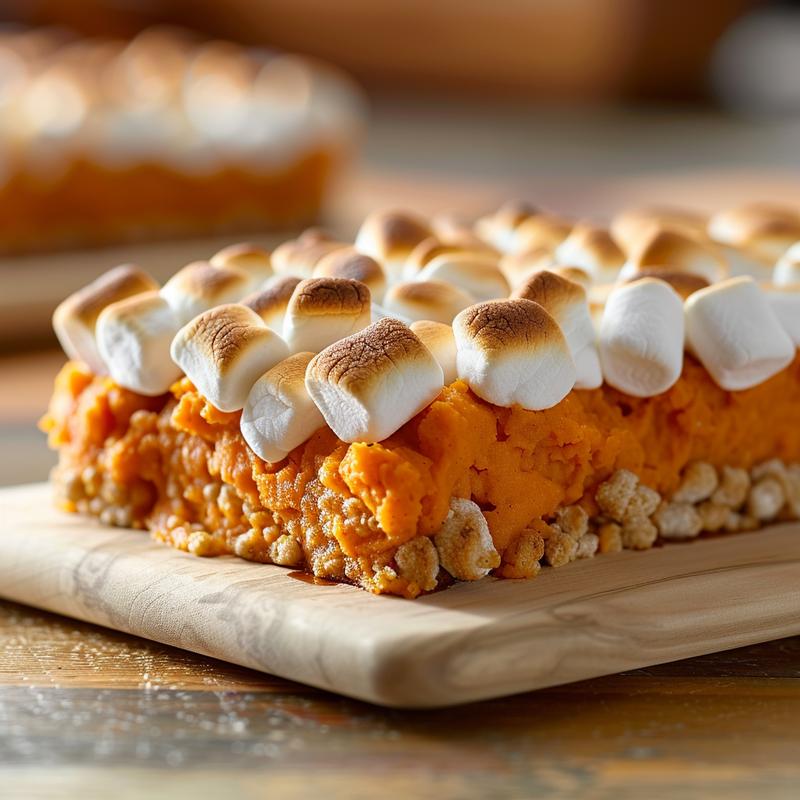 Close-up view of a creamy potato casserole topped with melted cheese on a wooden board.