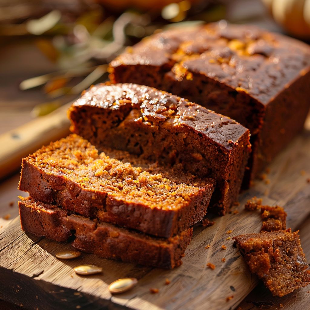 A loaf of rich brown butter pumpkin bread drizzled with a salted maple glaze, placed on a rustic wooden surface.
