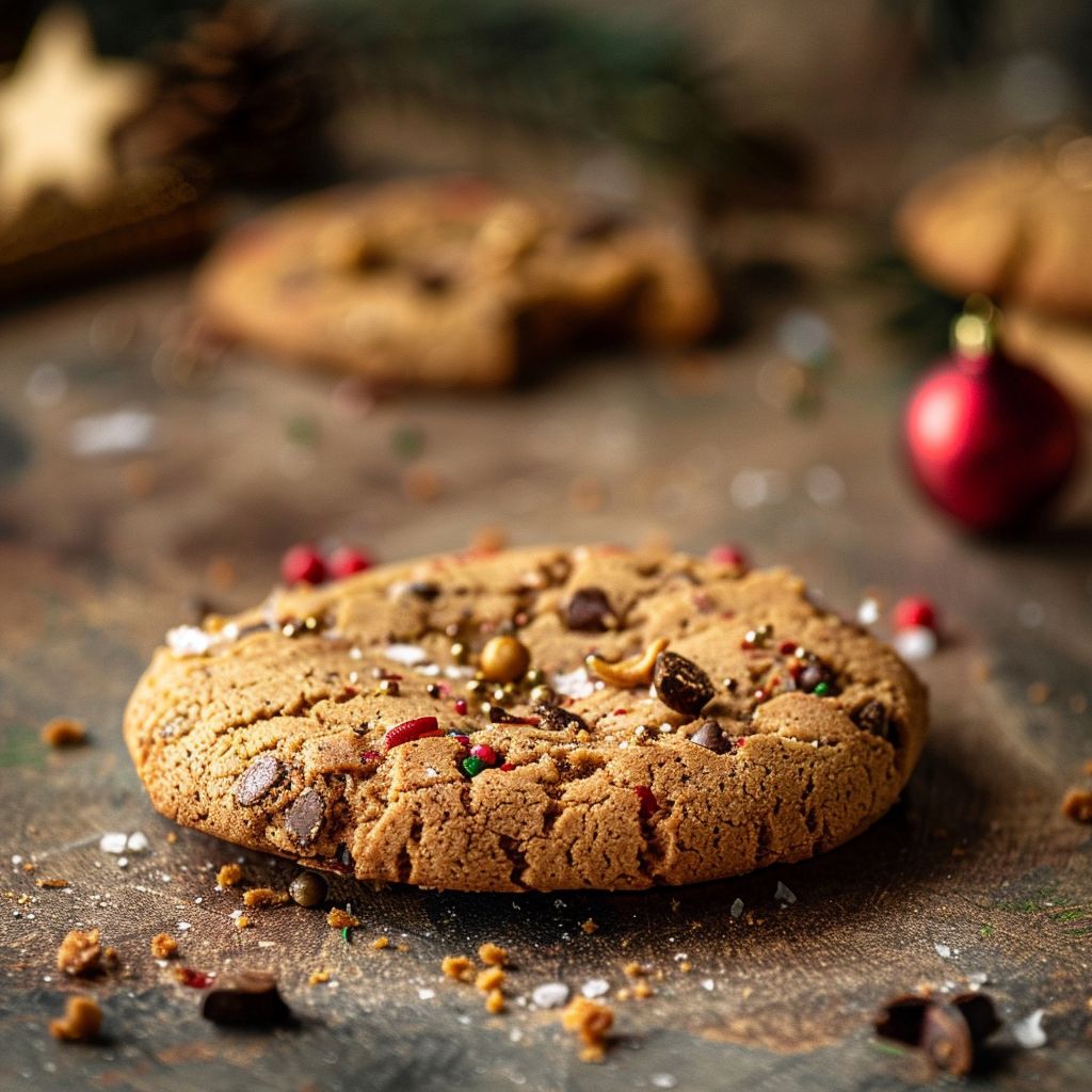 A close-up of decorated Christmas cookies on a wooden table, showcasing vibrant icing and festive designs.