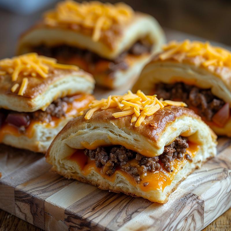 Close-up of taco ranch bites on a wooden board.