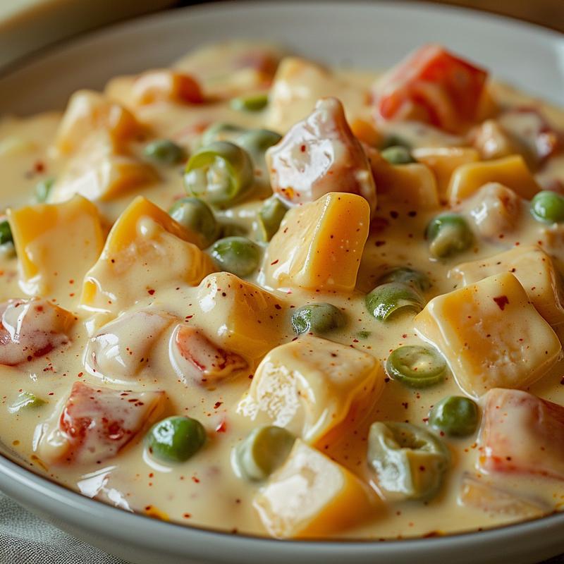 Close-up of creamy queso dip on a grey plate.