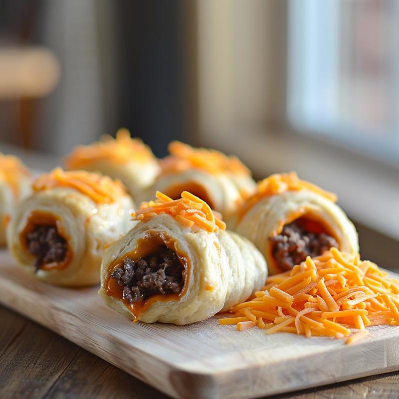 Close-up of taco ranch bites on a wooden board.