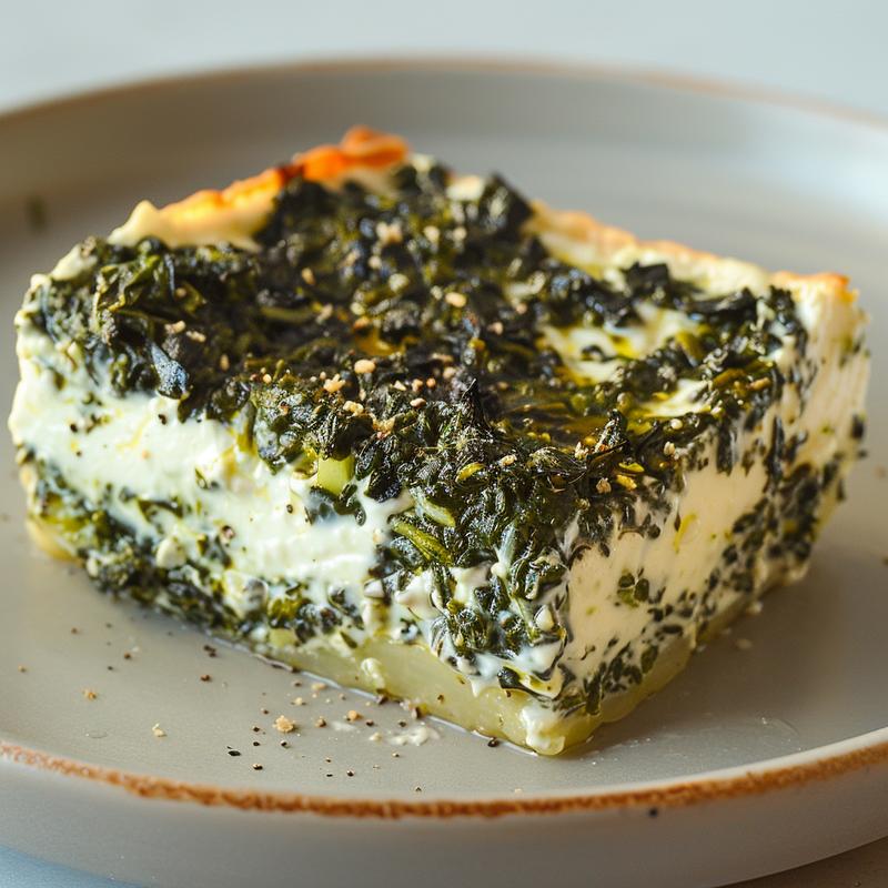 Close-up of creamy spinach dip on a grey plate.