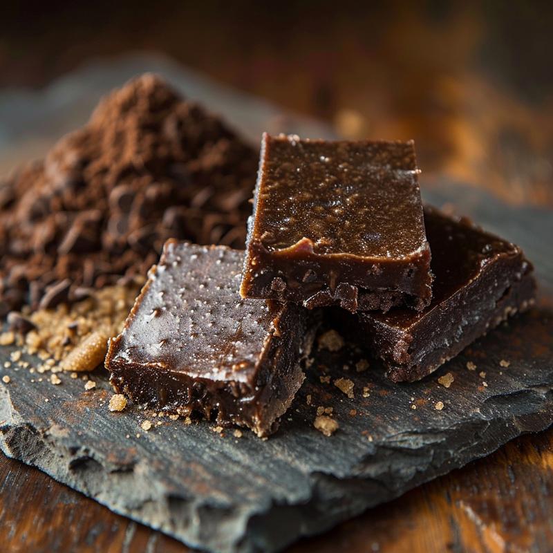 Close-up of rich brownie batter dip on a slate plate.